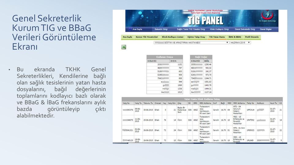 yatan hasta dosyalarını, bağıl değerlerinin toplamlarını kodlayıcı bazlı