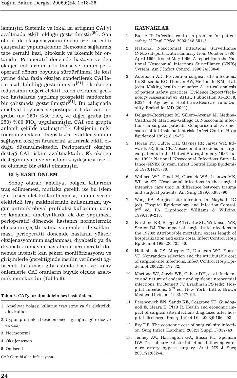 Peroperatif dönemde hastaya verilen oksijen miktarının artırılması ve bunun perioperatif dönem boyunca sürdürülmesi ile kesi yerine daha fazla oksijen gönderilerek CAİ lerin azaltılabildiği