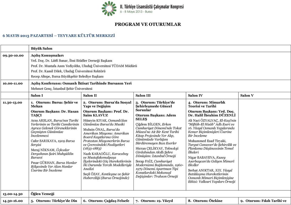 00 Açılış Konferansı: Osmanlı İktisat Tarihinde Bursanın Yeri Mehmet Genç, İstanbul Şehir Üniversitesi Salon I Salon II Salon III Salon IV Salon V 11.30-13.00 1.