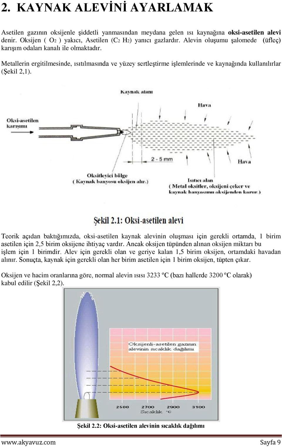 Teorik açıdan baktığımızda, oksi-asetilen kaynak alevinin oluģması için gerekli ortamda, 1 birim asetilen için 2,5 birim oksijene ihtiyaç vardır.