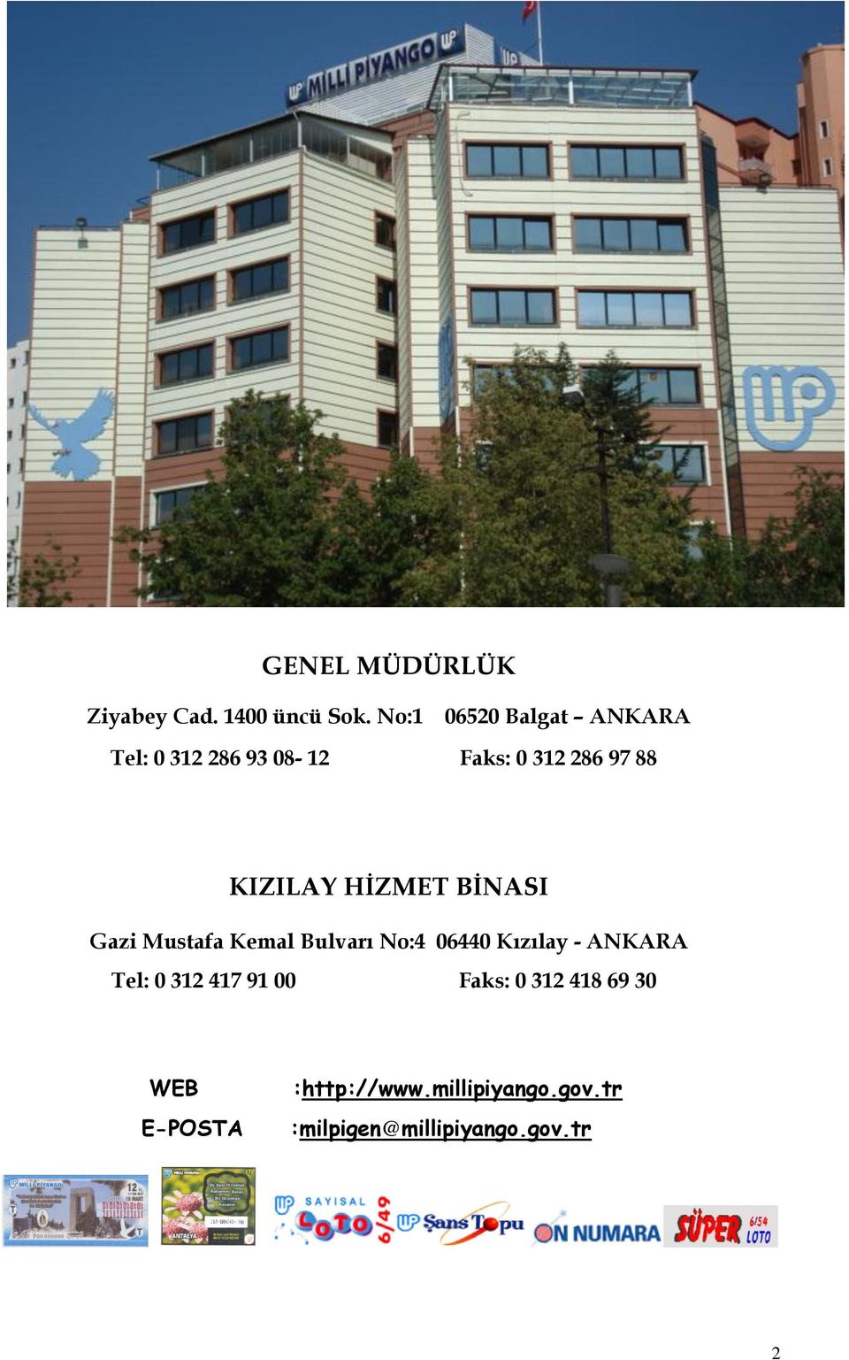 KIZILAY HİZMET BİNASI Gazi Mustafa Kemal Bulvarı No:4 06440 Kızılay - ANKARA