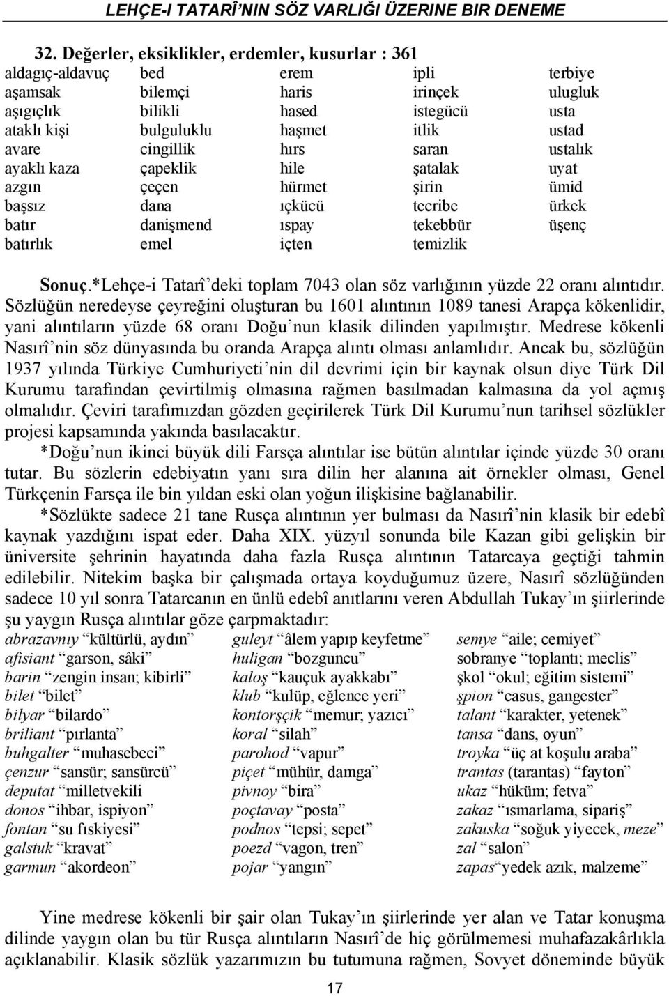 aşamsak aşıgıçlık ataklı kişi avare ayaklı kaza azgın başsız batır batırlık ipli irinçek istegücü itlik saran şatalak şirin tecribe tekebbür temizlik terbiye ulugluk usta ustad ustalık uyat ümid