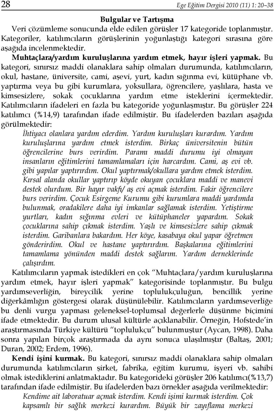 Bu kategori, sınırsız maddi olanaklara sahip olmaları durumunda, katılımcıların, okul, hastane, üniversite, cami, aşevi, yurt, kadın sığınma evi, kütüphane vb.