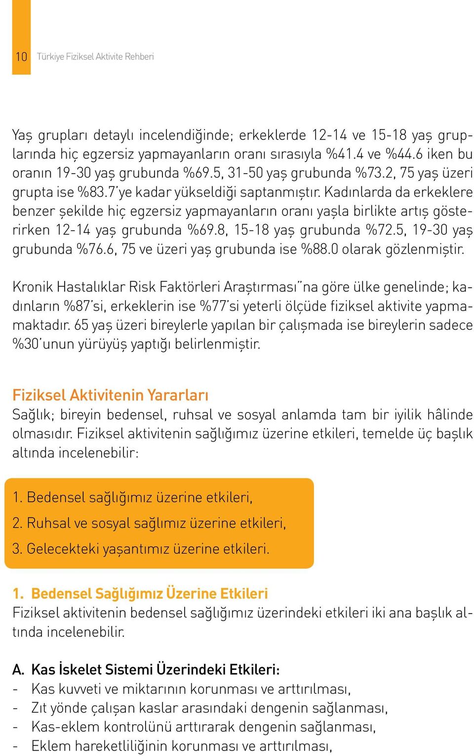 Kadınlarda da erkeklere benzer şekilde hiç egzersiz yapmayanların oranı yaşla birlikte artış gösterirken 12-14 yaş grubunda %69.8, 15-18 yaş grubunda %72.5, 19-30 yaş grubunda %76.