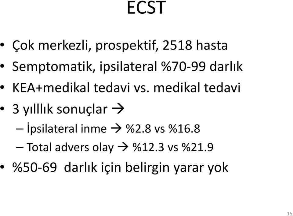 medikal tedavi 3 yılllık sonuçlar İpsilateral inme %2.