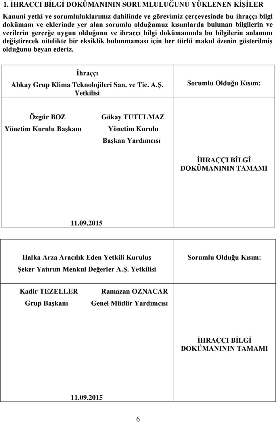 gösterilmiş olduğunu beyan ederiz. İhraççı Abkay Grup Klima Teknolojileri San. ve Tic.