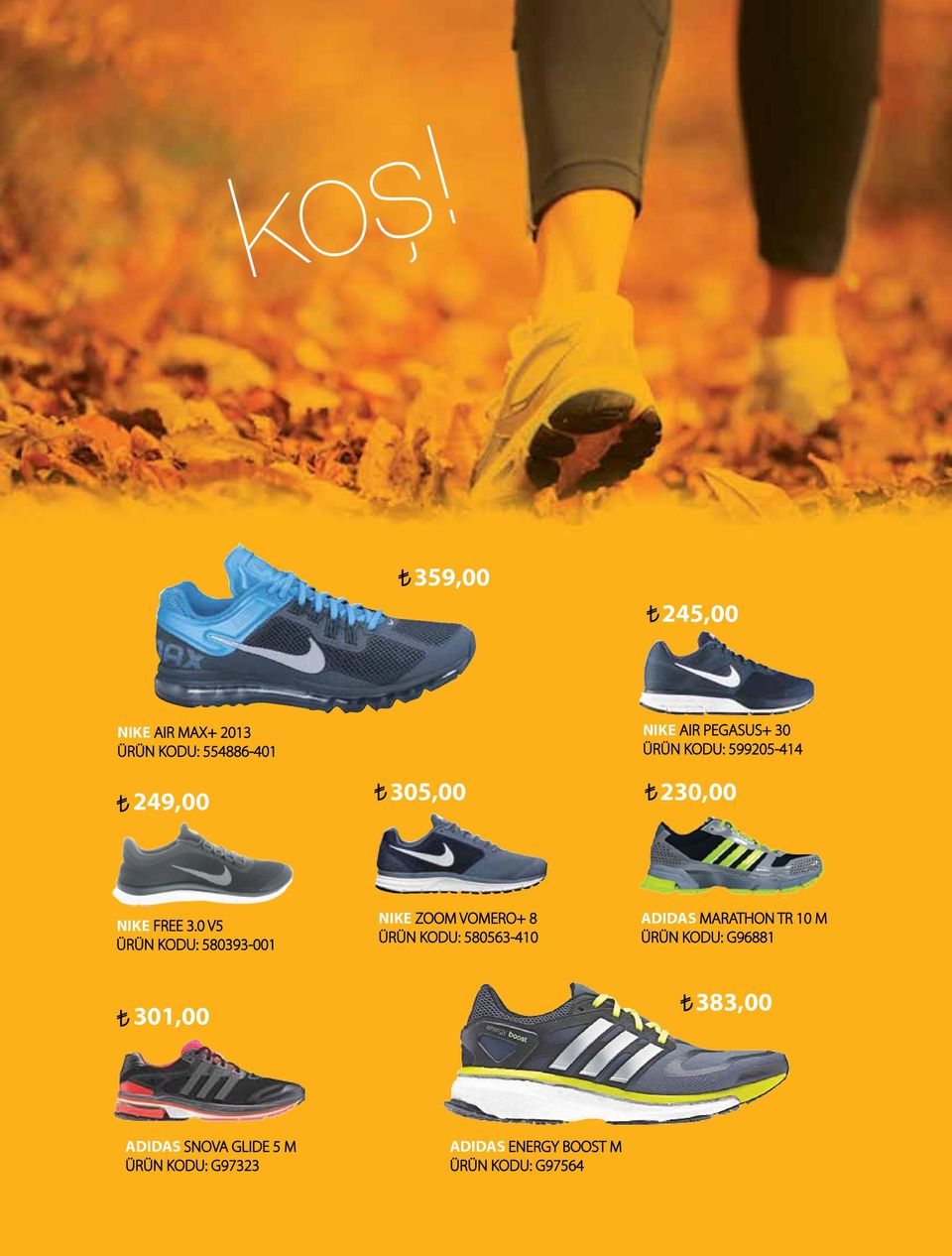 0 V5 ÜRÜN KODU: 580393-001 NIKE ZOOM VOMERO+ 8 ÜRÜN KODU: 580563-410 ADIDAS MARATHON