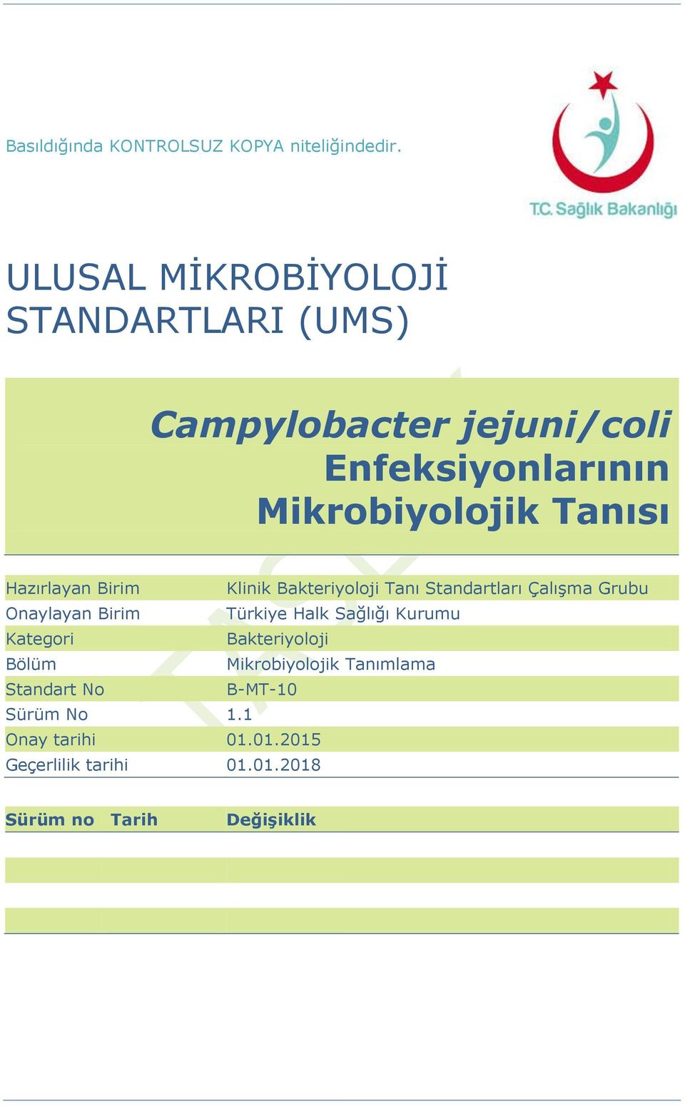Hazırlayan Birim Klinik Bakteriyoloji Tanı Standartları ÇalıĢma Grubu Onaylayan Birim Türkiye Halk Sağlığı