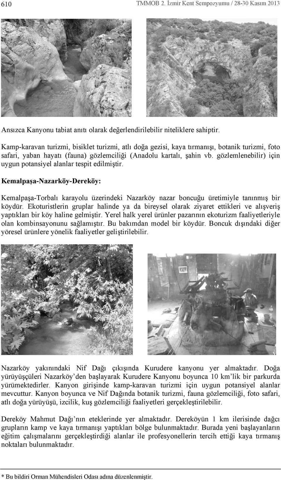 gözlemlenebilir) için uygun potansiyel alanlar tespit edilmiştir. Kemalpaşa-Nazarköy-Dereköy: Kemalpaşa-Torbal karayolu üzerindeki Nazarköy nazar boncuğu üretimiyle tannmş bir köydür.