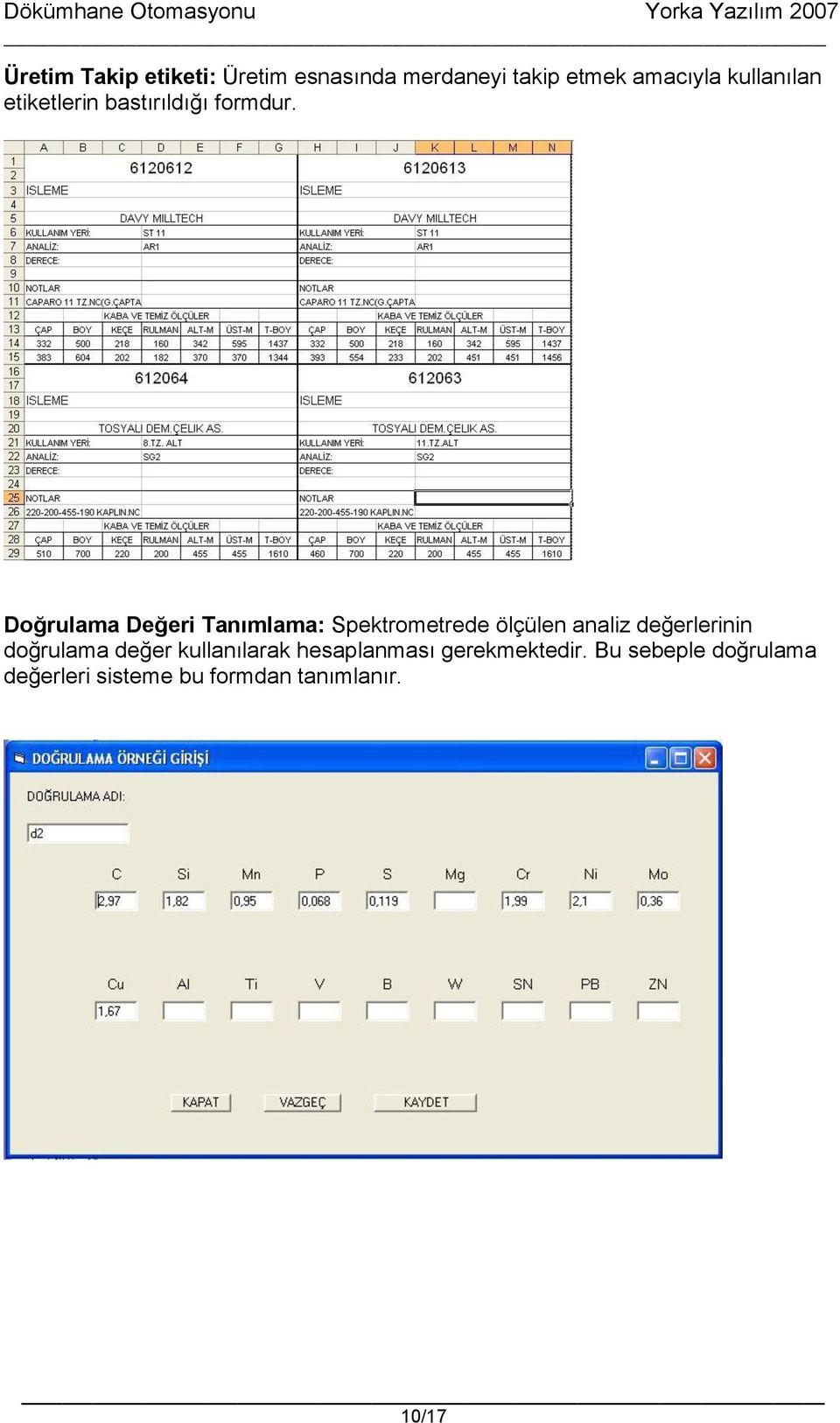 Doğrulama Değeri Tanımlama: Spektrometrede ölçülen analiz değerlerinin