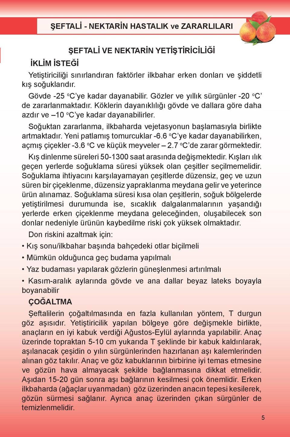 Soğuktan zararlanma, ilkbaharda vejetasyonun başlamasıyla birlikte artmaktadır. Yeni patlamış tomurcuklar -6.6 o C ye kadar dayanabilirken, açmış çiçekler -3.6 o C ve küçük meyveler 2.