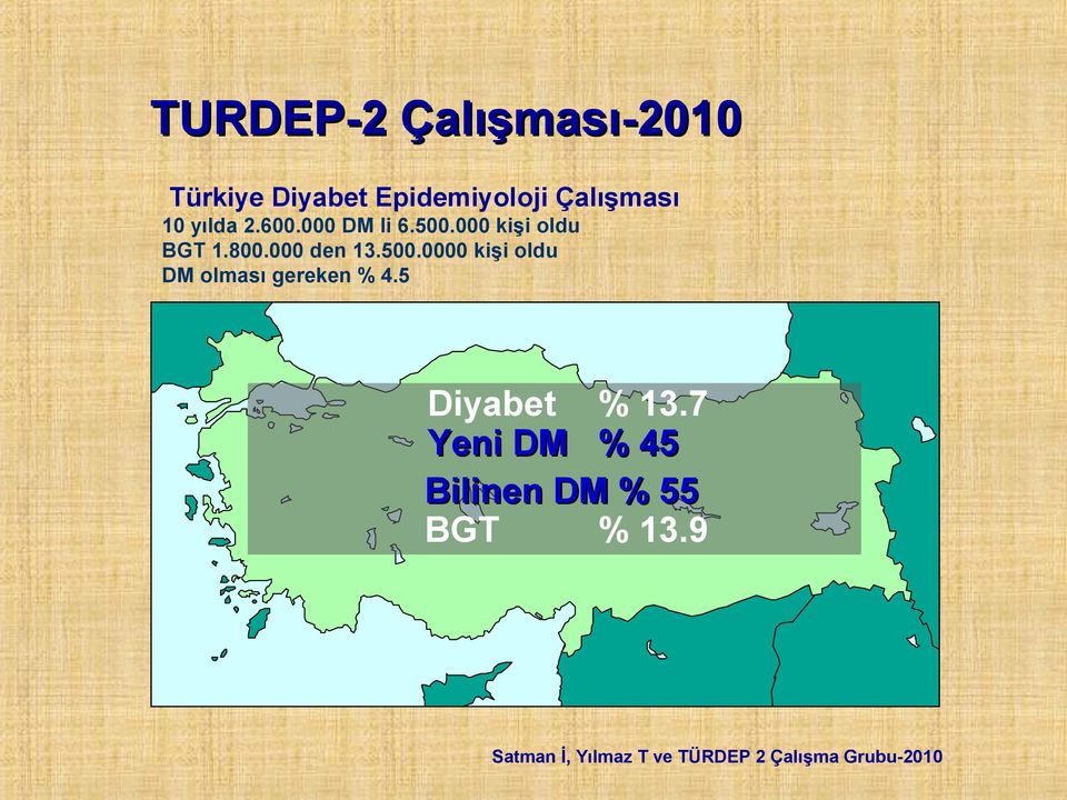 5 Diyabet % 13.7 Yeni DM % 45 Bilinen DM % 55 BGT % 13.