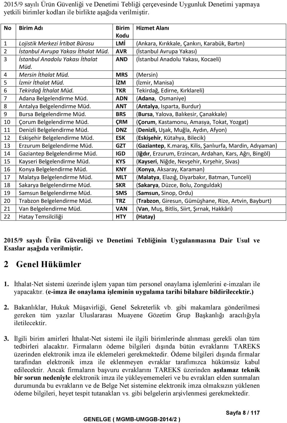 AVR (İstanbul Avrupa Yakası) 3 İstanbul Anadolu Yakası İthalat AND (İstanbul Anadolu Yakası, Kocaeli) Müd. 4 Mersin İthalat Müd. MRS (Mersin) 5 İzmir İthalat Müd.