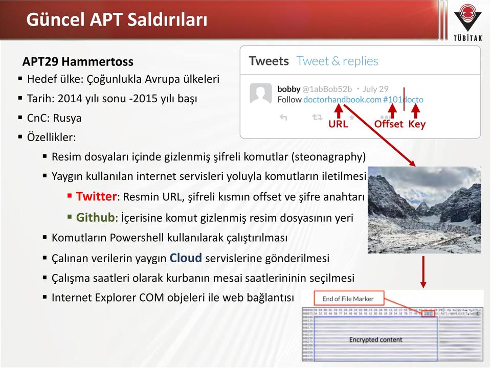 kısmın offset ve şifre anahtarı Github: İçerisine komut gizlenmiş resim dosyasının yeri Komutların Powershell kullanılarak çalıştırılması Çalınan verilerin