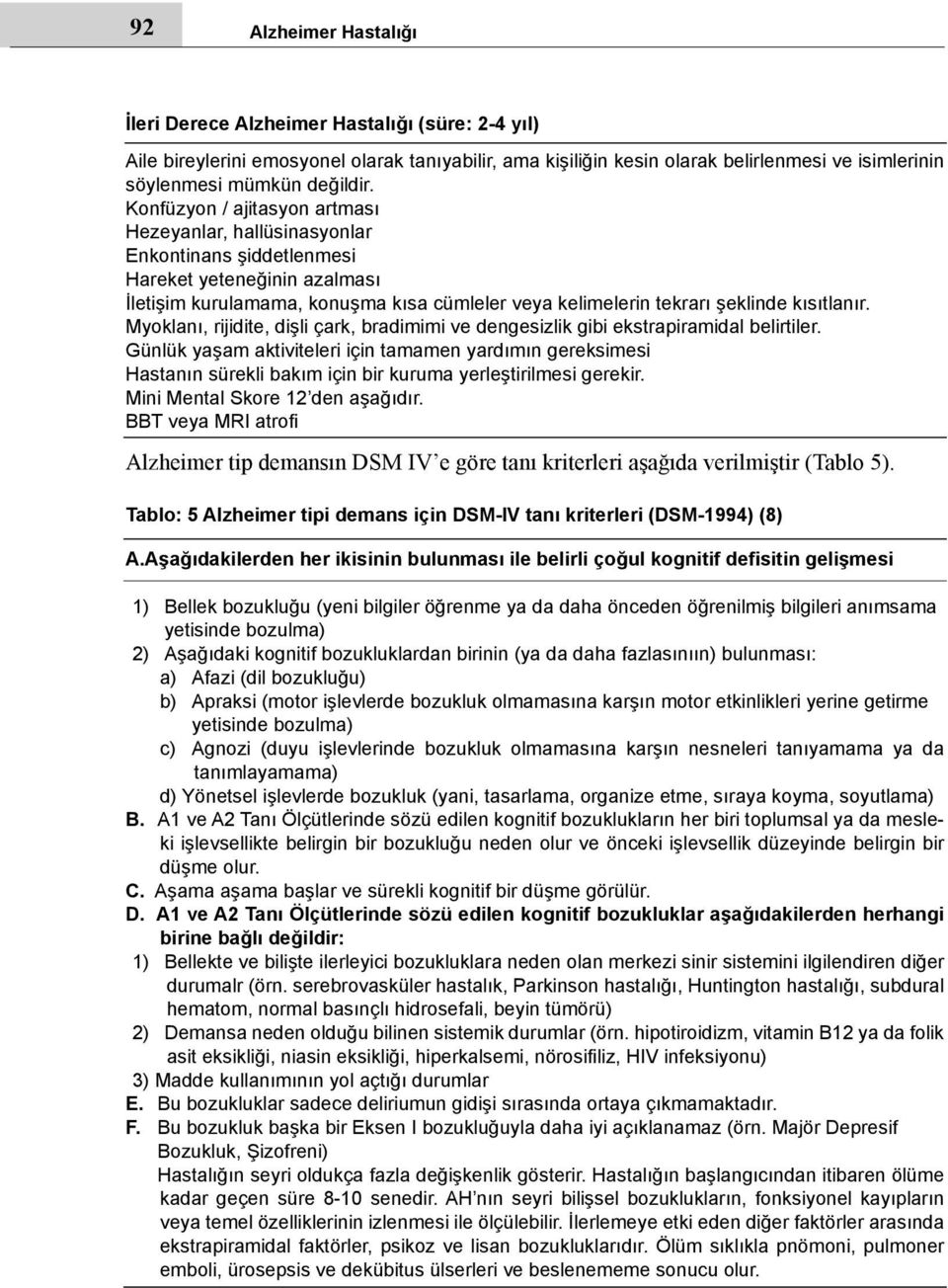 Konfüzyon / ajitasyon artması Hezeyanlar, hallüsinasyonlar Enkontinans şiddetlenmesi Hareket yeteneğinin azalması İletişim kurulamama, konuşma kısa cümleler veya kelimelerin tekrarı şeklinde