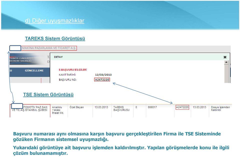 Sisteminde gözüken Firmanın sistemsel uyuşmazlığı.