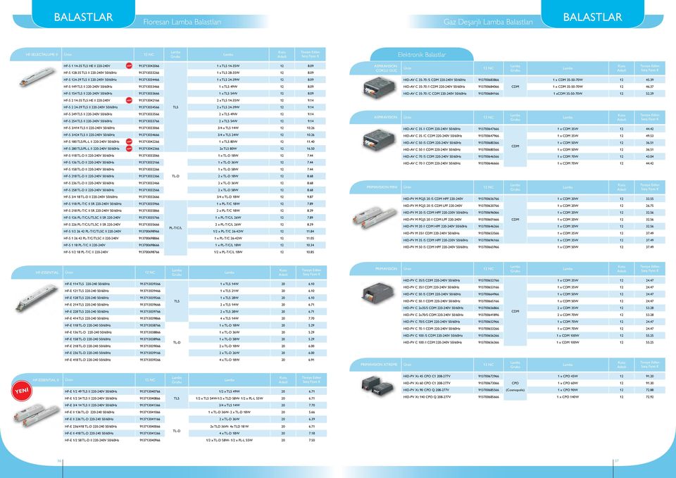 09 HID-AV C 35-70 /S CDM 220-240V 50/60Hz 913700683866 1 x CDM 35-50-70W 12 45.39 HF-S 149 TL5 II 220-240V 50/60Hz 913713033466 1 x TL5 49W 12 8.