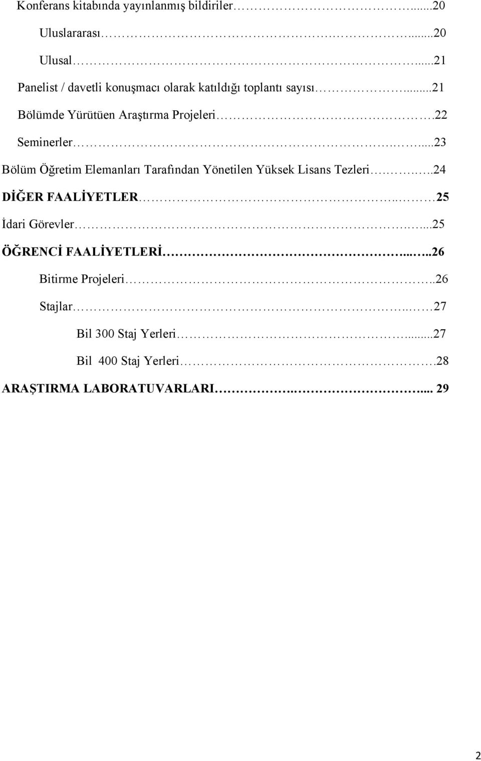 22 Seminerler....23 Bölüm Öğretim Elemanları Tarafından Yönetilen Yüksek Lisans Tezleri....24 DİĞER FAALİYETLER.