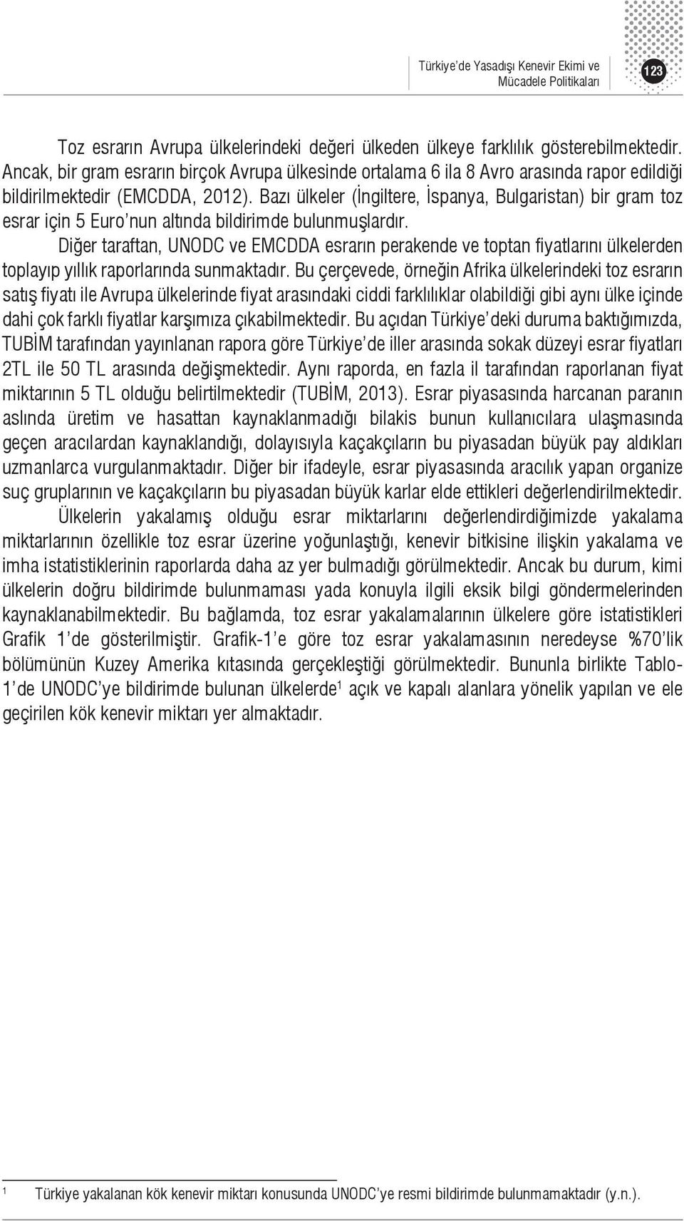 Bazı ülkeler (İngiltere, İspanya, Bulgaristan) bir gram toz esrar için 5 Euro nun altında bildirimde bulunmuşlardır.