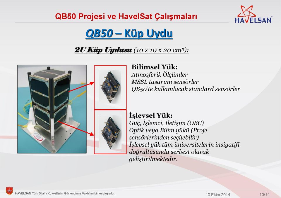 İşlevsel Yük: Güç, İşlemci, İletişim (OBC) Optik veya Bilim yükü (Proje sensörlerinden