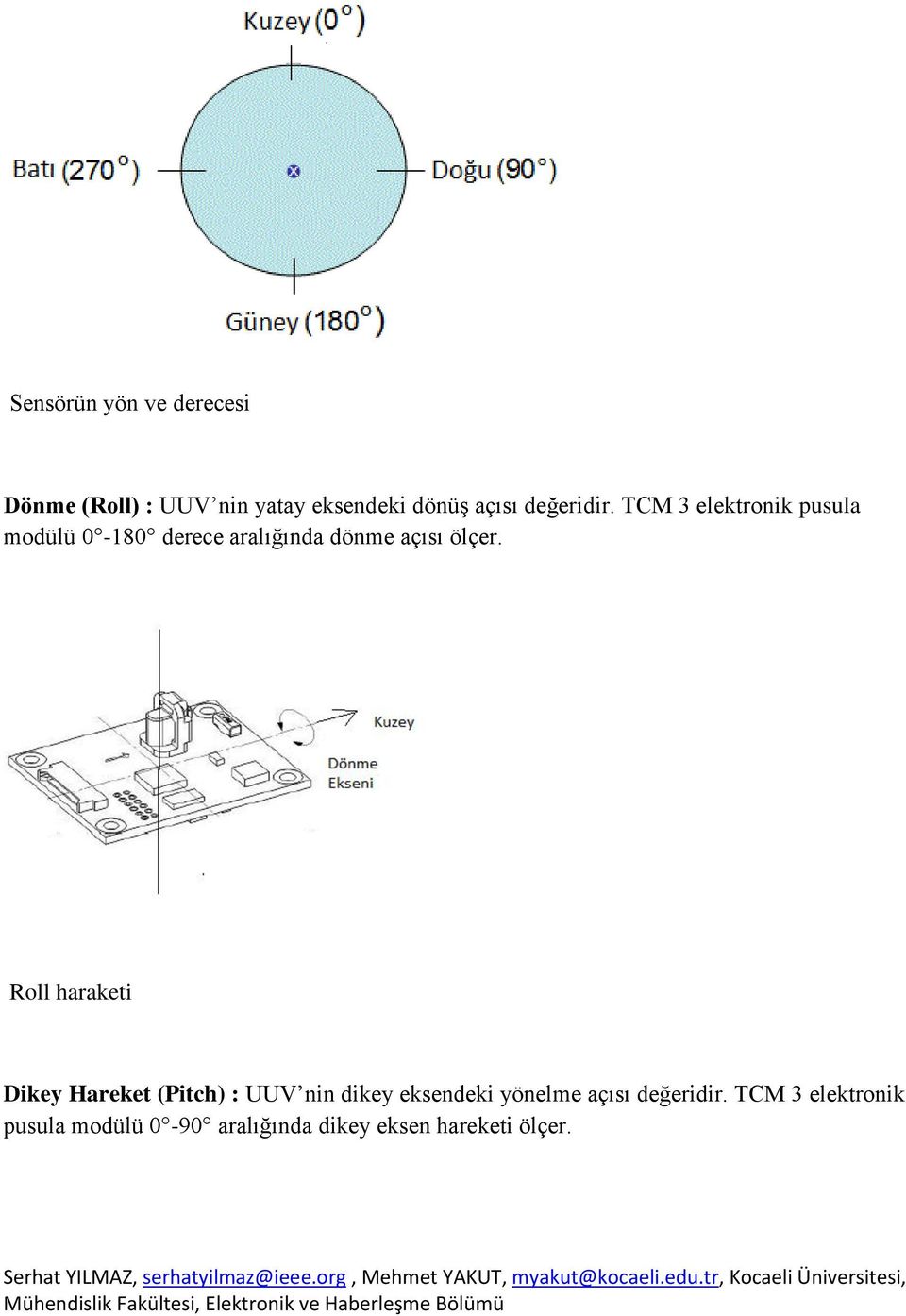 TCM 3 elektronik pusula modülü 0-180 derece aralığında dönme açısı ölçer.