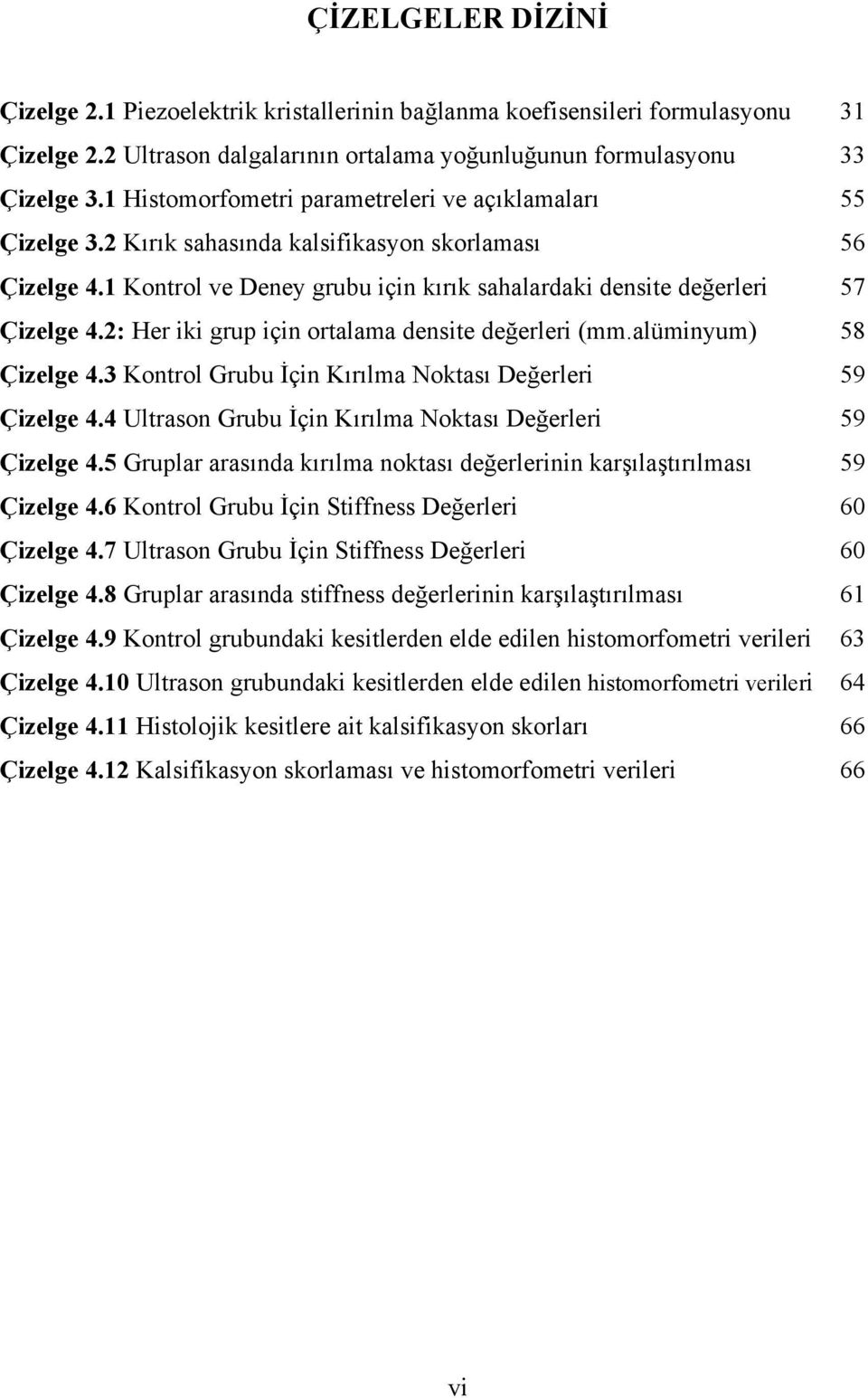 2: Her iki grup için ortalama densite değerleri (mm.alüminyum) 58 Çizelge 4.3 Kontrol Grubu İçin Kırılma Noktası Değerleri 59 Çizelge 4.4 Ultrason Grubu İçin Kırılma Noktası Değerleri 59 Çizelge 4.