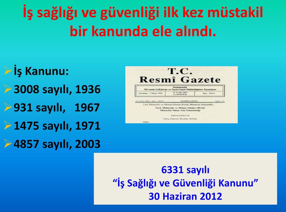 İş Kanunu: 3008 sayılı, 1936 931 sayılı, 1967 1475