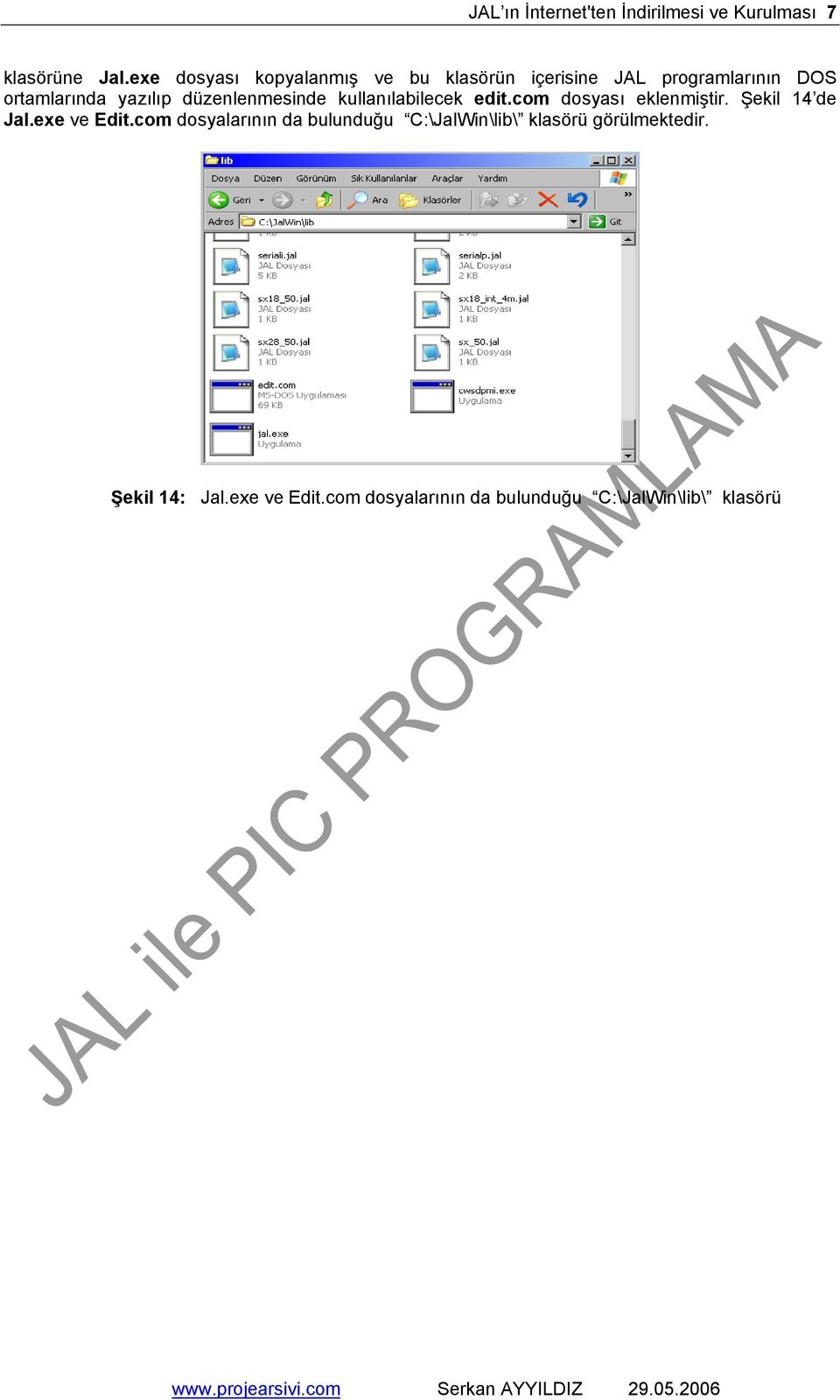 düzenlenmesinde kullanılabilecek edit.com dosyası eklenmiştir. Şekil 14 de Jal.exe ve Edit.