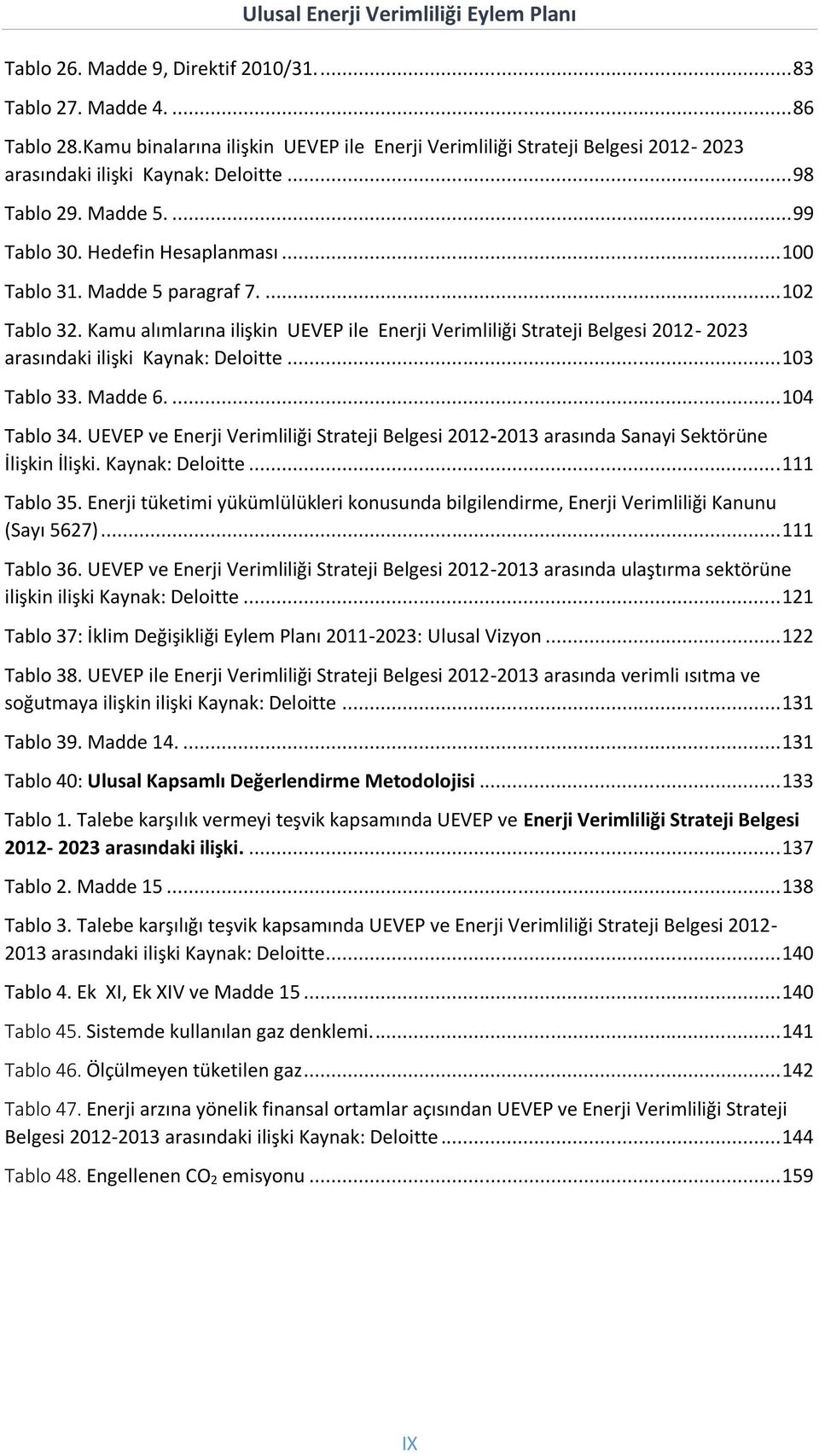 Kamu alımlarına ilişkin UEVEP ile Enerji Verimliliği Strateji Belgesi 2012-2023 arasındaki ilişki Kaynak: Deloitte... 103 Tablo 33. Madde 6.... 104 Tablo 34.