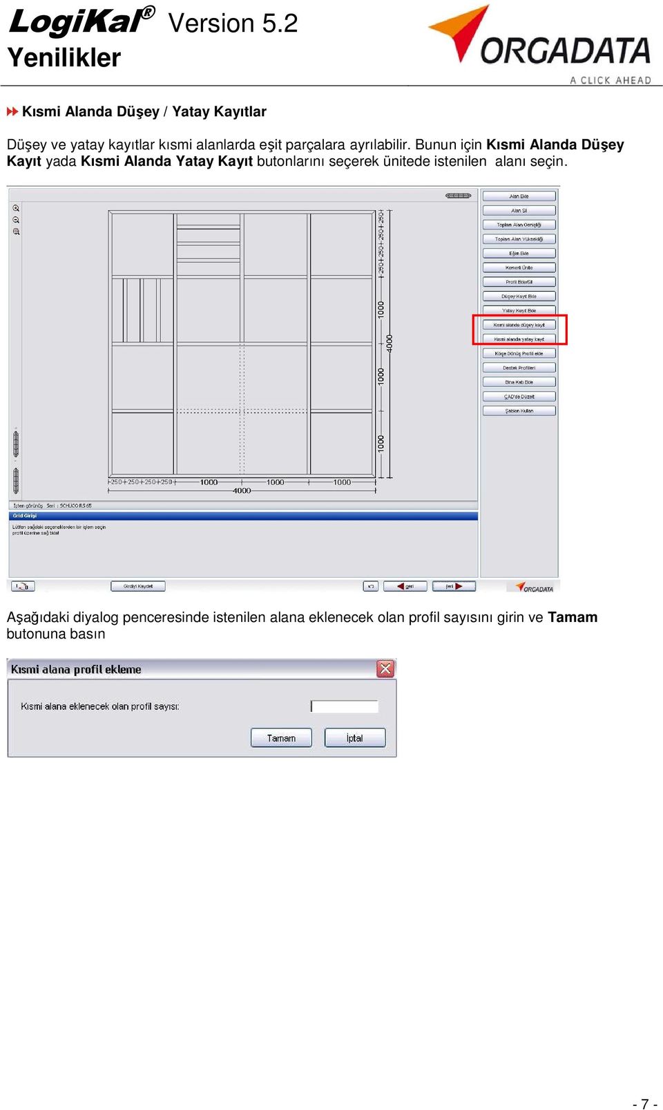 Bunun için Kısmi Alanda Düşey Kayıt yada Kısmi Alanda Yatay Kayıt butonlarını