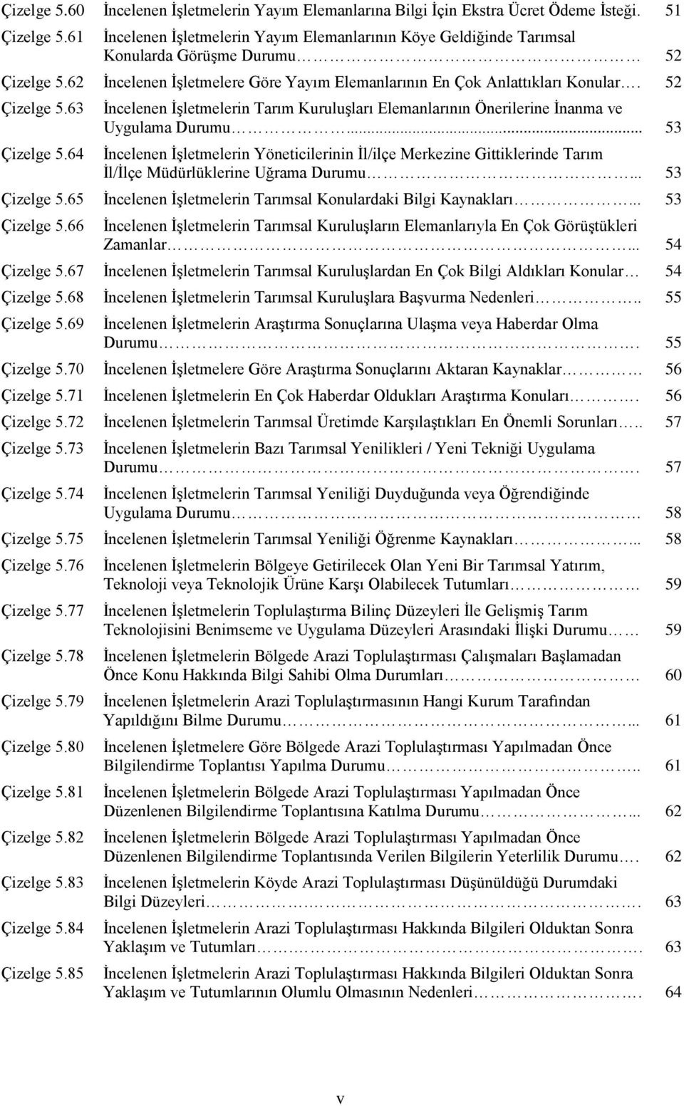 52 Çizelge 5.63 Çizelge 5.64 İncelenen İşletmelerin Tarım Kuruluşları Elemanlarının Önerilerine İnanma ve Uygulama Durumu.