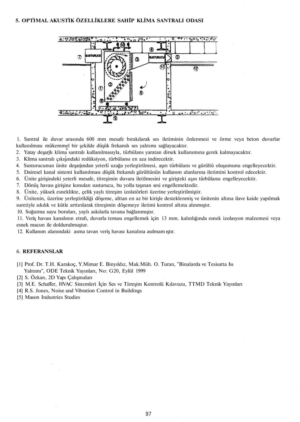 Yatay deşarjlı klima santralı kullanılmasıyla, türbülans yaratan dirsek kullanımına gerek kalmayacaktır. 3. Klima santralı çıkışındaki redüksiyon, türbülansı en aza indirecektir. 4.