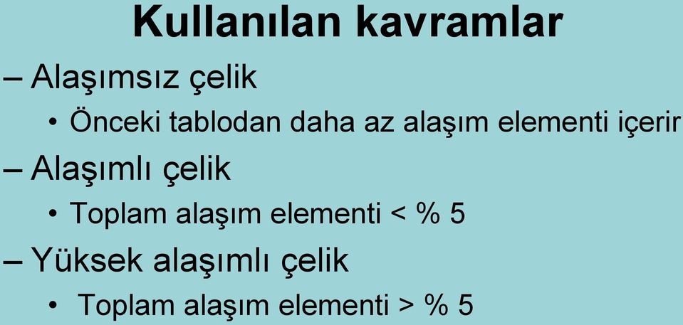 AlaĢımlı çelik Toplam alaģım elementi < % 5