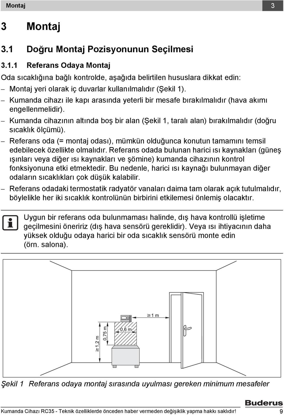 Referans oda (= montaj odası), mümkün olduğunca konutun tamamını temsil edebilecek özellikte olmalıdır.