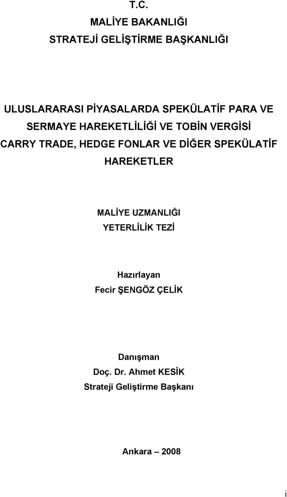 FONLAR VE DİĞER SPEKÜLATİF HAREKETLER MALİYE UZMANLIĞI YETERLİLİK TEZİ Hazırlayan