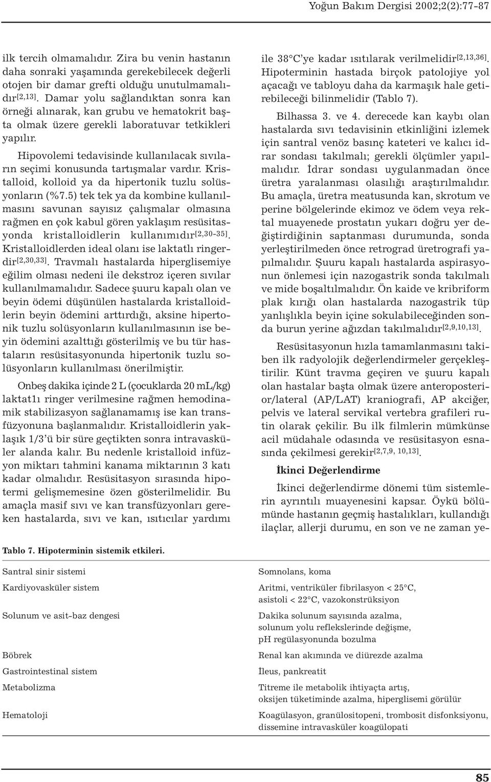 Hipovolemi tedavisinde kullanılacak sıvıların seçimi konusunda tartışmalar vardır. Kristalloid, kolloid ya da hipertonik tuzlu solüsyonların (%7.