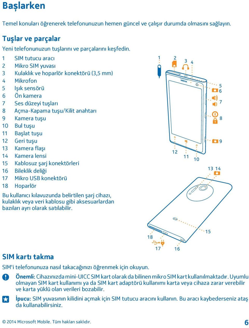 11 Başlat tuşu 12 Geri tuşu 13 Kamera flaşı 14 Kamera lensi 15 Kablosuz şarj konektörleri 16 Bileklik deliği 17 Mikro USB konektörü 18 Hoparlör Bu kullanıcı kılavuzunda belirtilen şarj cihazı,