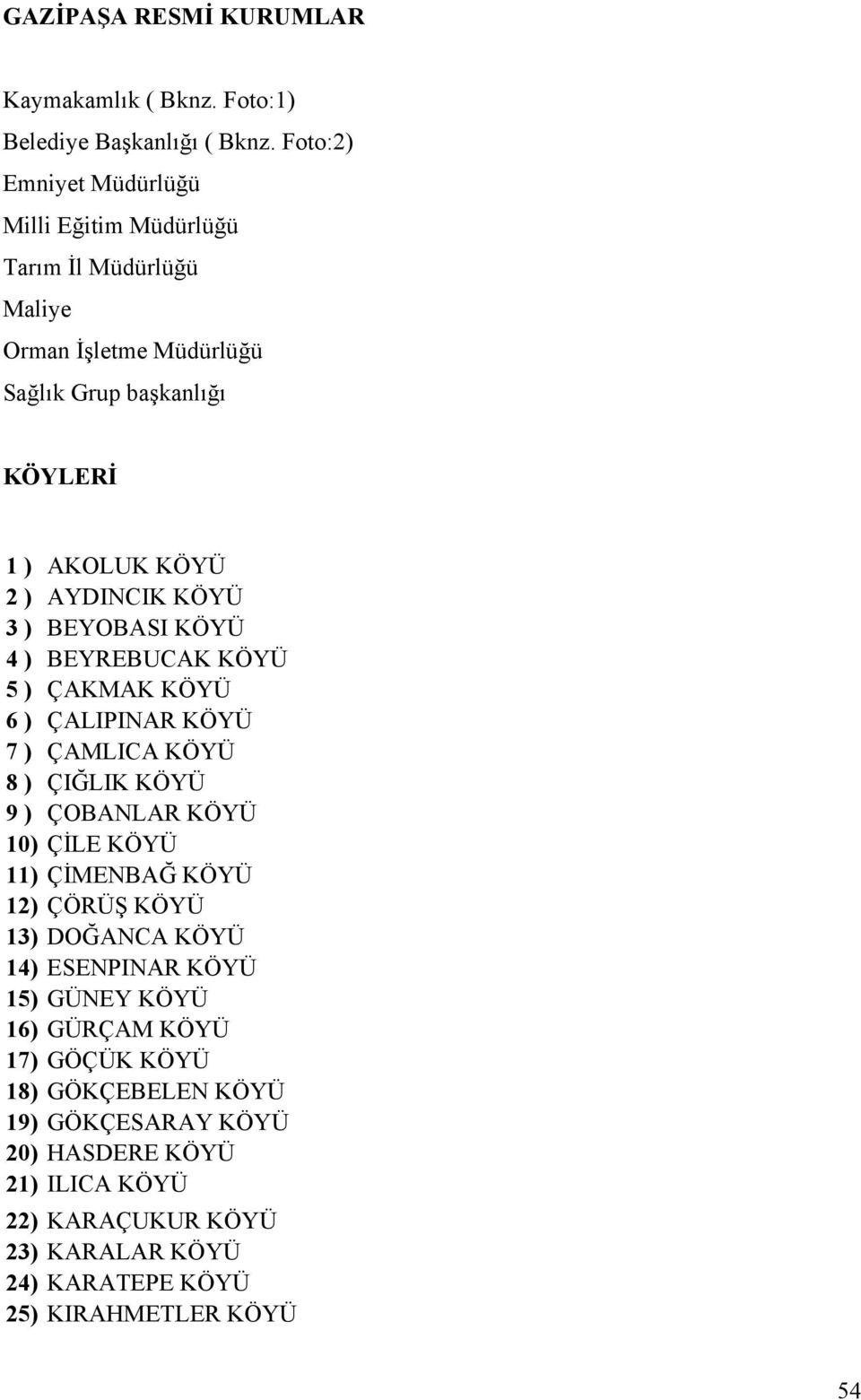 KÖYÜ 3 ) BEYOBASI KÖYÜ 4 ) BEYREBUCAK KÖYÜ 5 ) ÇAKMAK KÖYÜ 6 ) ÇALIPINAR KÖYÜ 7 ) ÇAMLICA KÖYÜ 8 ) ÇIĞLIK KÖYÜ 9 ) ÇOBANLAR KÖYÜ 10) ÇİLE KÖYÜ 11) ÇİMENBAĞ KÖYÜ