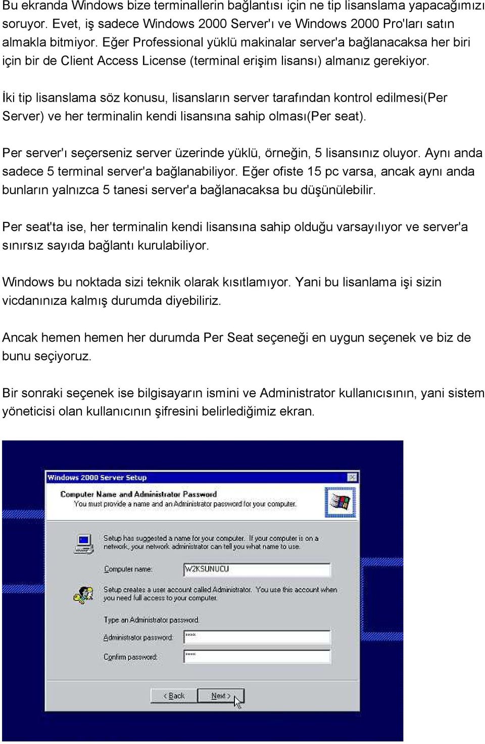 İki tip lisanslama söz konusu, lisansların server tarafından kontrol edilmesi(per Server) ve her terminalin kendi lisansına sahip olması(per seat).