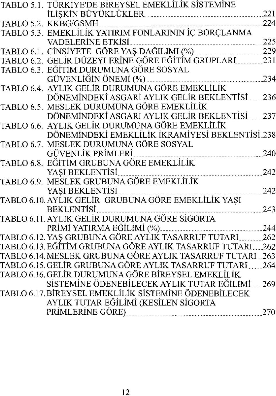 .. 236 TABLO 6.5. MESLEK DURUMUNA GÖRE EMEKLİLİK DÖNEMİNDEKİ ASGARİ AYLIK GELİR BEKLENTİSİ...237 TABLO 6.6. AYLIK GELİR DURUMUNA GÖRE EMEKLİLİK DÖNEMİNDEKİ EMEKLİLİK İKRAMİYESİ BEKLENTİSİ.