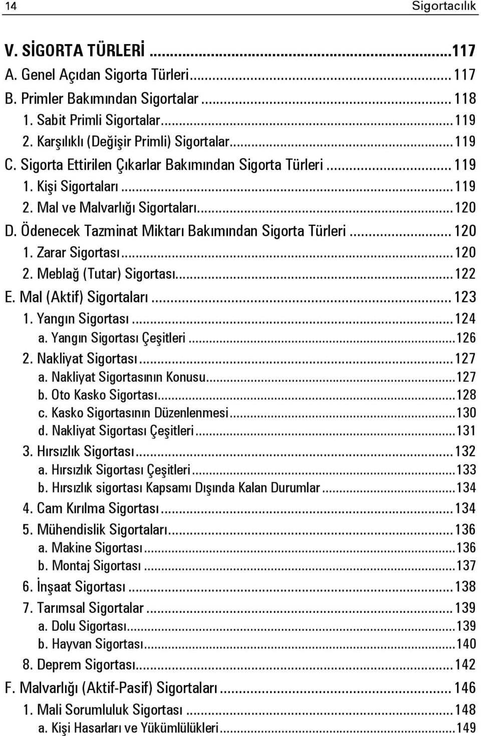 .. 120 1. Zarar Sigortası... 120 2. Meblağ (Tutar) Sigortası... 122 E. Mal (Aktif) Sigortaları... 123 1. Yangın Sigortası... 124 a. Yangın Sigortası Çeşitleri... 126 2. Nakliyat Sigortası... 127 a.