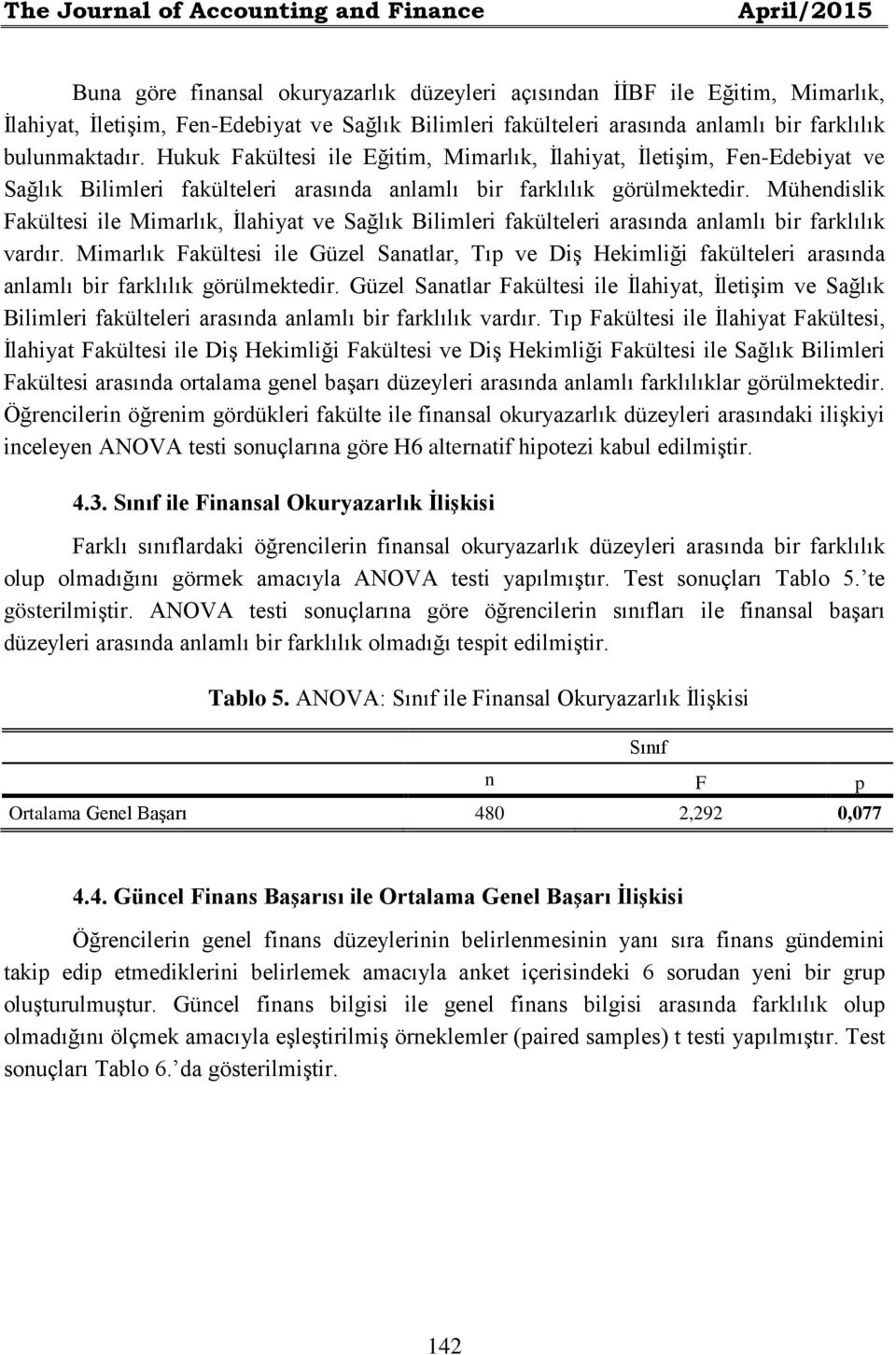 Mühendislik Fakültesi ile Mimarlık, İlahiyat ve Sağlık Bilimleri fakülteleri arasında anlamlı bir farklılık vardır.