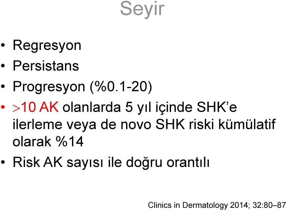 veya de novo SHK riski kümülatif olarak %14 Risk AK