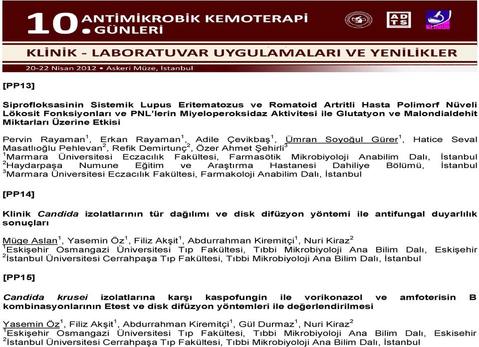 Üniversitesi Eczacılık Fakültesi, Farmasötik Mikrobiyoloji Anabilim Dalı, İstanbul 2 Haydarpaşa Numune Eğitim ve Araştırma Hastanesi Dahiliye Bölümü, İstanbul 3 Marmara Üniversitesi Eczacılık