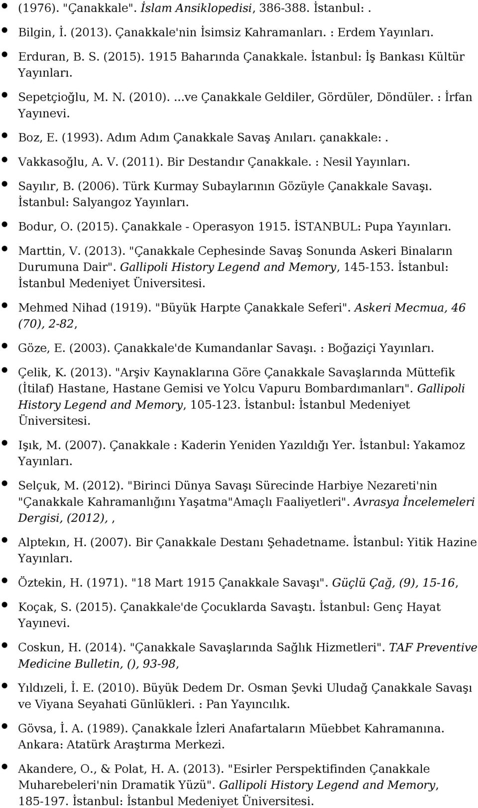 Bir Destandır Çanakkale. : Nesil Sayılır, B. (2006). Türk Kurmay Subaylarının Gözüyle Çanakkale Savaşı. İstanbul: Salyangoz Bodur, O. (2015). Çanakkale - Operasyon 1915. İSTANBUL: Pupa Marttin, V.