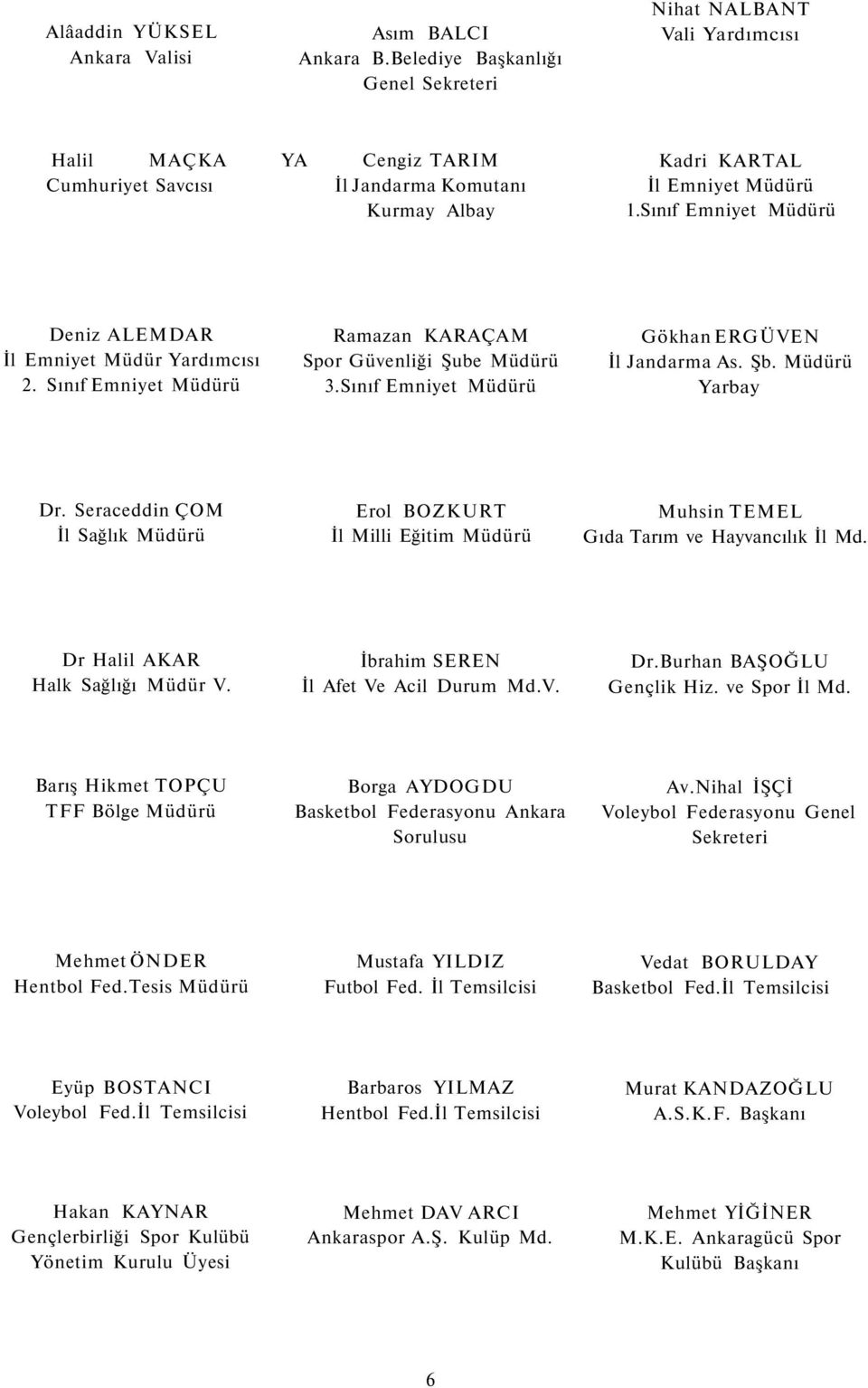 Sınıf Emniyet Deniz ALEMDAR İl Emniyet Müdür Yardımcısı 2. Sınıf Emniyet Ramazan KARAÇAM Spor Güvenliği Şube 3.Sınıf Emniyet Gökhan ERGÜVEN İl Jandarma As. Şb. Yarbay Dr.