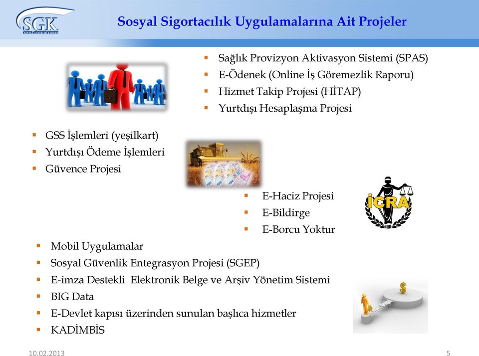 Projesi E-Haciz Projesi E-Bildirge E-Borcu Yoktur Mobil Uygulamalar Sosyal Güvenlik Entegrasyon Projesi (SGEP) E-imza