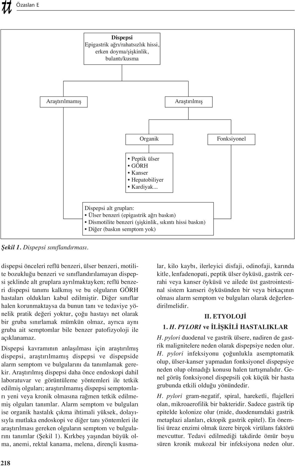 dispepsi önceleri reflü benzeri, ülser benzeri, motilite bozukluğu benzeri ve s n fland r lamayan dispepsi şeklinde alt gruplara ayr lmaktayken; reflü benzeri dispepsi tan m kalkm ş ve bu olgular n