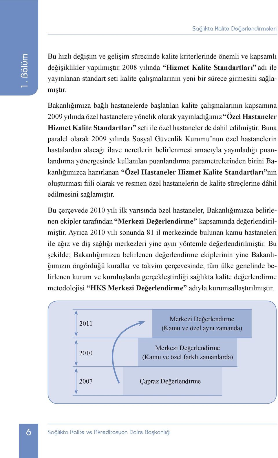 Bakanlığımıza bağlı hastanelerde başlatılan kalite çalışmalarının kapsamına 2009 yılında özel hastanelere yönelik olarak yayınladığımız Özel Hastaneler Hizmet Kalite Standartları seti ile özel