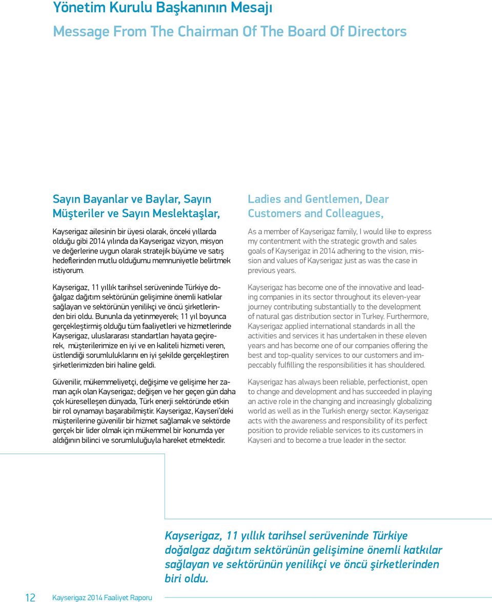 Kayserigaz, 11 yıllık tarihsel serüveninde Türkiye doğalgaz dağıtım sektörünün gelişimine önemli katkılar sağlayan ve sektörünün yenilikçi ve öncü şirketlerinden biri oldu.